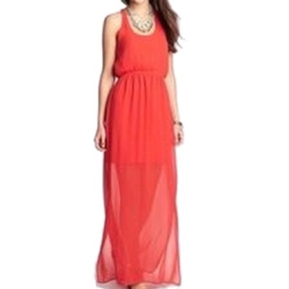 Chiffon maxi raceback Red dress sz.L